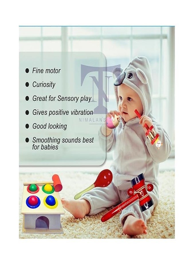 Smile Baby Colorful Wooden Rainbow Baby Handle Jingle Bell Rattle Toys jhun jhuna (Pink) - Image 2